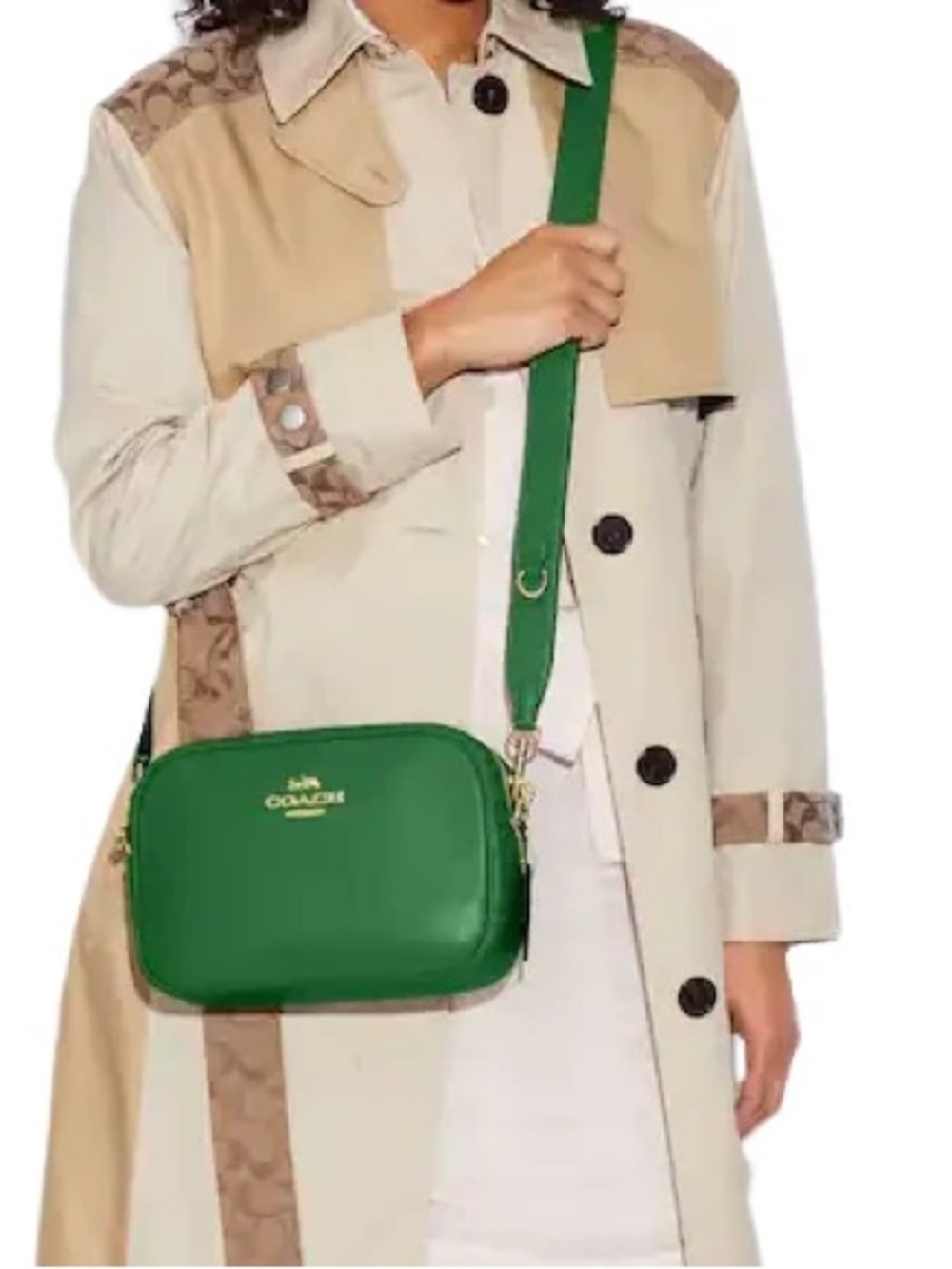 Coach Jamie Kelly Green Leather Camera Crossbody Bag